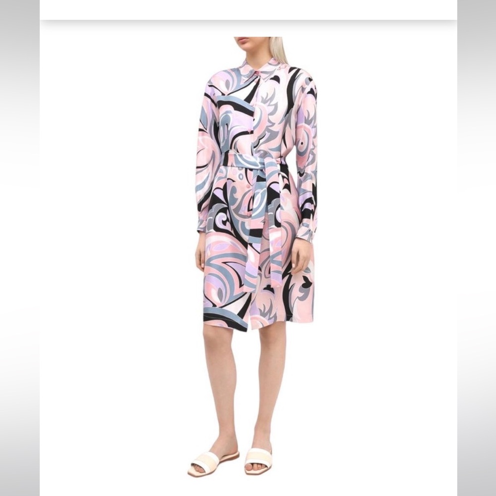 Emilio Pucci Signature Print Silk Shirt Dress with Belt